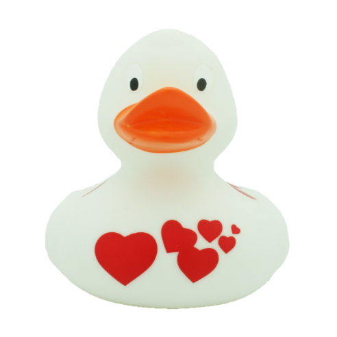 Blanco con corazones rojos