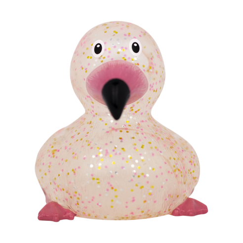 ▷ Pato de Goma Glitter Flamenco | Brillo Tropical y Originalidad